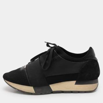 Pre Owned Balenciaga Black Neoprene and Patent Race Runner Sneakers Size 37