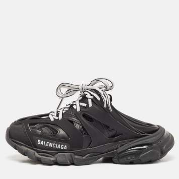 Pre Owned Balenciaga Black Faux Leather Track Mule Sneakers Size 37