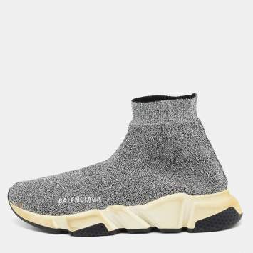 Pre Owned Balenciaga Silver Knit Fabric Speed Trainer Slip On Sneakers Size 40