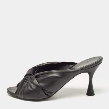 Pre Owned Balenciaga Black Leather Drapy Mules Size 37.5
