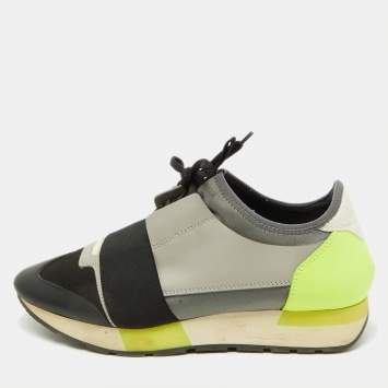Pre Owned Balenciaga Multicolor Leather and Fabric Race Runner Low Top Sneakers Size 38