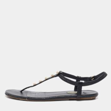Pre Owned Balenciaga Black Leather Arena Flat Sandals Size 39
