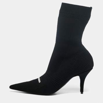 Pre Owned Balenciaga Black Knit Fabric Knife Ankle Socks Boots Size 39