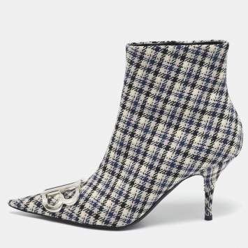 Pre Owned Balenciaga Multicolor Canvas BB Ankle Length Boots Size 39