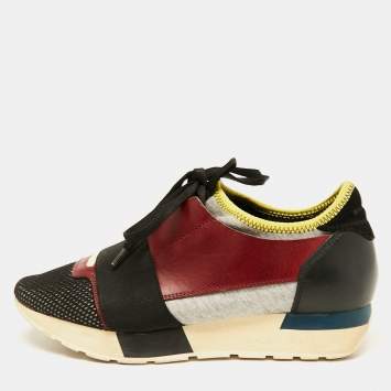Pre Owned Balenciaga Multicolor Leather and Mesh Race Runner Low Top Sneakers Size 36