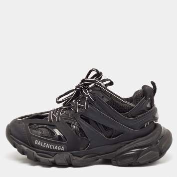 Pre Owned Balenciaga Black Faux Leather and Mesh Track Sneakers Size 36