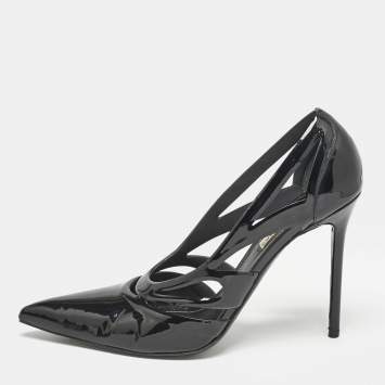 Pre Owned Balenciaga Black Patent Leather Spider Cut Out Pumps Size 38