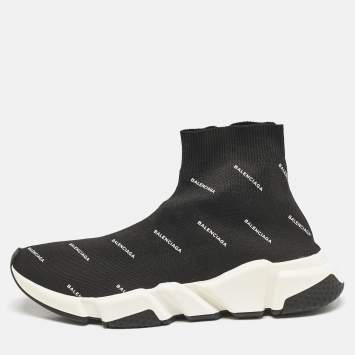 Pre Owned Balenciaga Black Knit Fabric Speed Trainer Sneakers Size 40