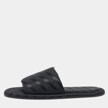 Pre Owned Balenciaga Black Nylon Logo Print Flat Slides Size 41