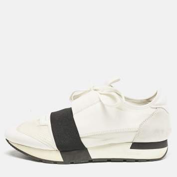 Pre Owned Balenciaga White Mesh and Leather Race Runner Sneakers Size 39