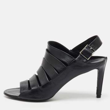 Pre Owned Balenciaga Black Leather Open Toe Strappy Slingback Sandals Size 39