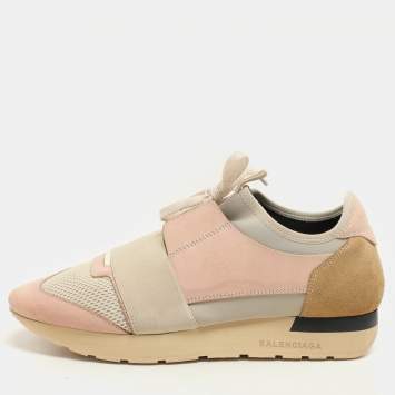 Pre Owned Balenciaga Pink/Beige Neoprene And Leather Race Runner Sneakers Size 39
