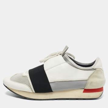 Pre Owned Balenciaga White Mesh and Leather Race Runner Sneakers Size 41