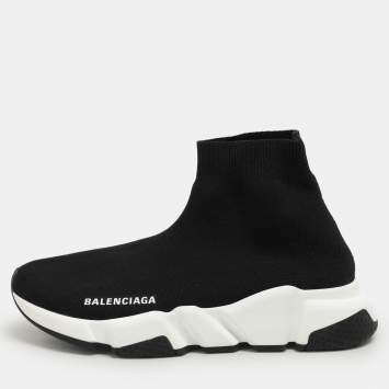 Pre Owned Balenciaga Black Knit Fabric Speed High Top Sneakers Size 36