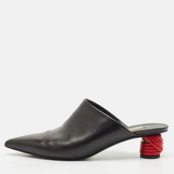 Pre Owned Balenciaga Black Leather Bistrot Mules Size 38