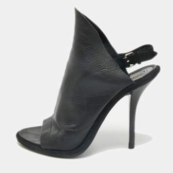 Balenciaga Black Leather Open Toe Glove Slingback Sandals Size 39