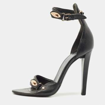Pre Owned Balenciaga Black Leather Buckle Detail Ankle Strap Sandals Size 39