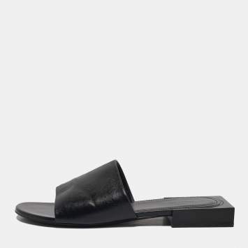 Balenciaga Black Leather Box Flat Mules Size 37