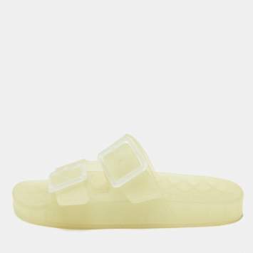 Balenciaga Cream Rubber Double Buckle Detail Flat Sandals Size 38