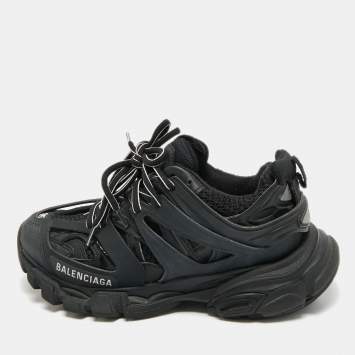 Pre Owned Balenciaga Black Faux Leather and Mesh Track Sneakers Size 35