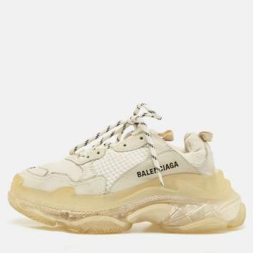 Pre Owned Balenciaga White Faux Leather and Mesh Triple S Clear Sole Sneakers Size 37