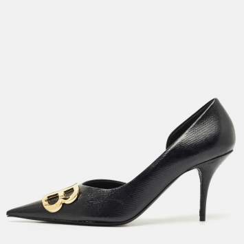 Pre Owned Balenciaga Black Coated Fabric BB Knife Pumps Size 41