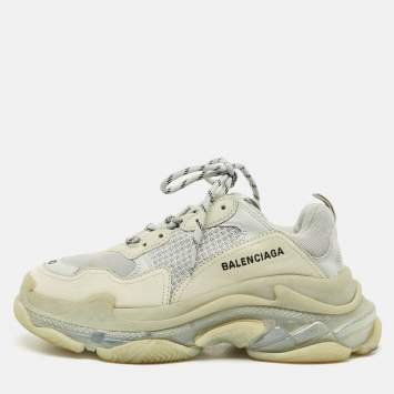 مملوكة مسبقًا Balenciaga Grey Leather and Mesh Triple S Sneakers Size 40