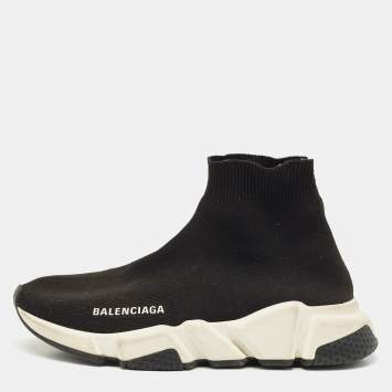 Balenciaga Black Knit Fabric Speed High Top Sneakers Size 36