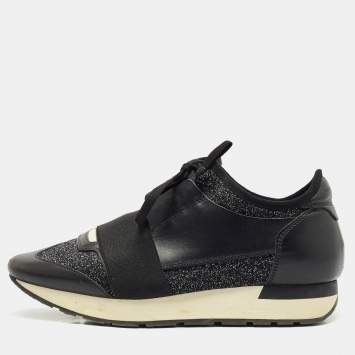 【関税&送料込】Balenciaga Black Synthetic Leather And Mesh Balenciaga Black Leather and Mesh Track Runner Sneakers Size