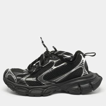 Pre Owned Balenciaga Black/White Faux Leather and Mesh 3XL Lace Up Sneakers Size 38