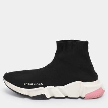 Pre Owned Balenciaga Black Knit Fabric Speed Trainer Sneakers Size 38