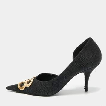 Pre Owned Balenciaga Black Denim BB Knife D'orsay Pumps Size 38