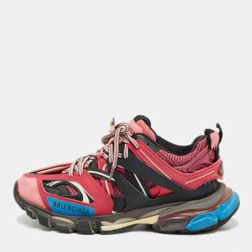 Pre Owned Balenciaga Pink Faux Leather and Mesh Track Sneakers Size 39