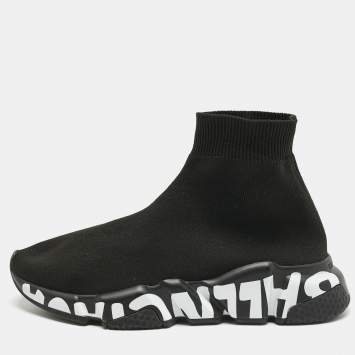 Pre Owned Balenciaga Black Stretch Fabric Speed High Top Sneakers Size 35