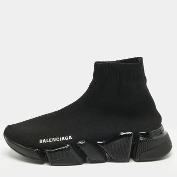 Pre Owned Balenciaga Black Knit Fabric Speed Trainer High Top Sneakers Size 37