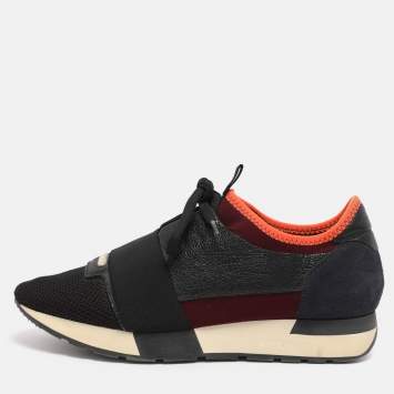 Pre Owned Balenciaga Multicolor Leather And Mesh Race Runner Low Top Sneakers Size 39