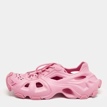Pre Owned Balenciaga Pink Rubber HD Lace Up Sneakers Size 40