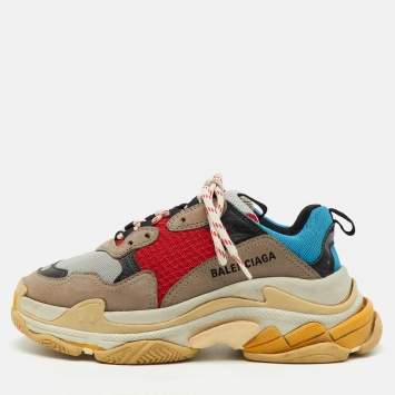 Pre Owned Balenciaga Multicolor Faux Leather and Mesh Triple S Sneakers Size 38