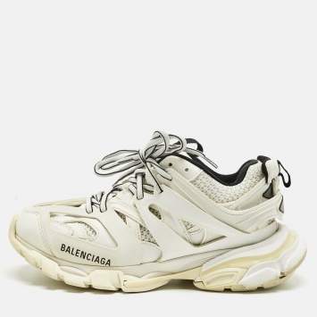 Pre Owned Balenciaga White Leather and Mesh Track Lace Up Sneakers Size 37