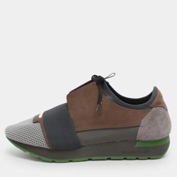 Pre Owned Balenciaga Multicolor Leather Mesh and Suede Race Runner Low Top Sneakers Size 40