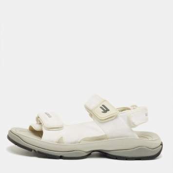 Pre Owned Balenciaga White Fabric Touristic Flat Sandals Size 41