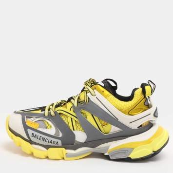 Pre Owned Balenciaga Yellow Mesh and Faux Leather Track Sneakers Size 37