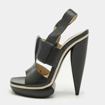 Pre Owned Balenciaga Black Leather Platform Sandals Size 36.5