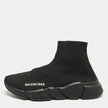 Pre Owned Balenciaga Black Knit Fabric Speed Trainer Sneakers Size 37