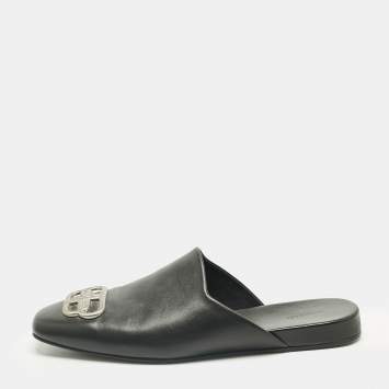 Pre Owned Balenciaga Black Leather Cosy BB Flat Mules Size 41