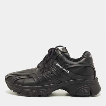 مملوكة مسبقًا Balenciaga Phantom Size 38 Black Faux Leather Lace Up Sneakers