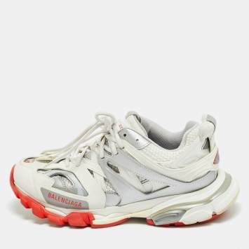 مملوكة مسبقًا Balenciaga Track Size 42 White Faux Leather and Mesh Lace Up Sneakers