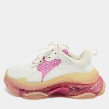 مملوكة مسبقًا Balenciaga Triple S Clear Size 38 White/Pink Faux Leather and Mesh Low Top Sneakers