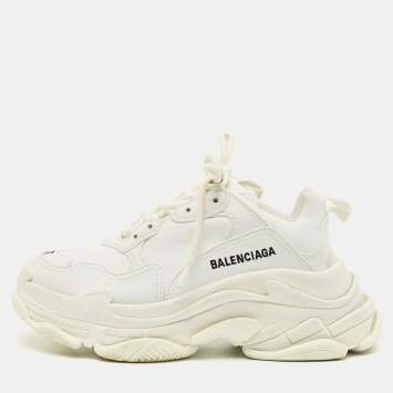 مملوكة مسبقًا Balenciaga Triple S Size 37 White Leather Lace Up Sneakers
