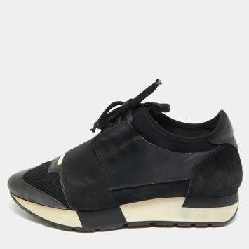 مملوكة مسبقًا Balenciaga Race Runner Size 36 Black Mesh and Suede Low Top Sneakers